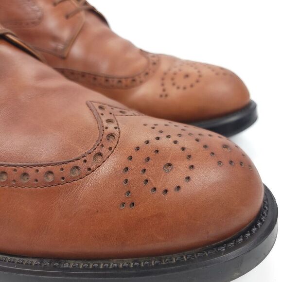 TOD'S Tan Brown Leather Wingtip Brogue Leather Oxford Dress Shoes 10 Old Money - Picture 7 of 10